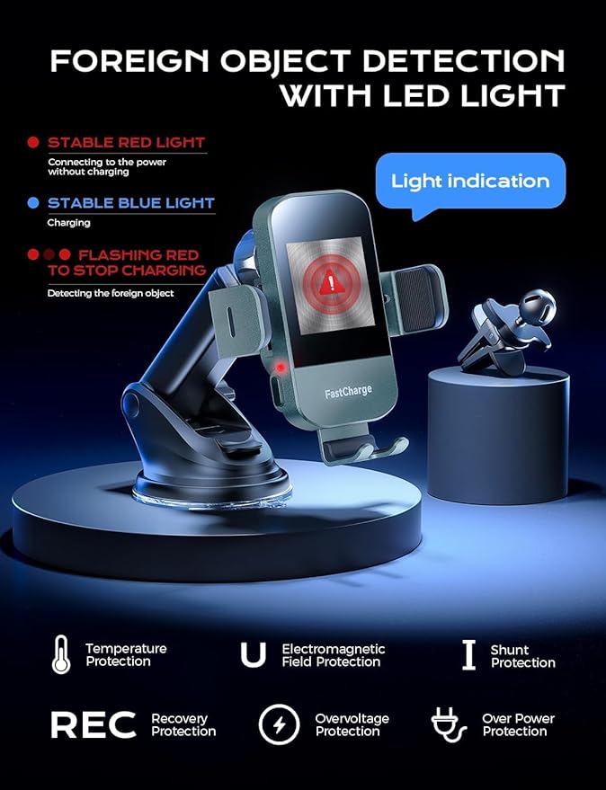 Wireless Car Charger, 15W Fast Charging Auto Clamping Car Charger Phone Mount - Image 9