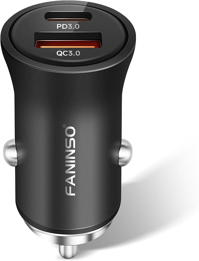 60W Car Charger USB C Fast Charge, Aluminum Dual Port Cigarette Lighter Adapter by FANINSO