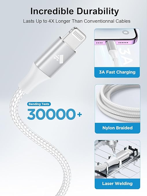USB C to Lightning Cable 10FT, Power iPhone Charger Cord MFi Certified Braided - Image 3