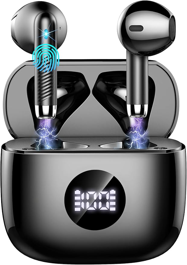 Wireless Bluetooth 5.4 Earbuds, Ear Buds LED Power Display Headphones 6D Stereo by Jxrev