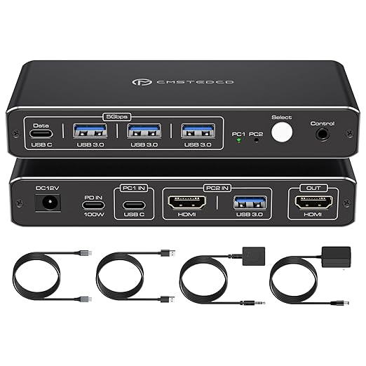 KVM Switch 1 Monitors 2 Computers 4K@60Hz USB C HDMI KVM Switch 2 Port by FQUANMAP