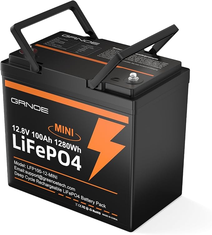 12V 100Ah Mini LiFePO4 Lithium Battery, 15000+ Deep Cycles 1280Wh LiFePO4 by GRNOE
