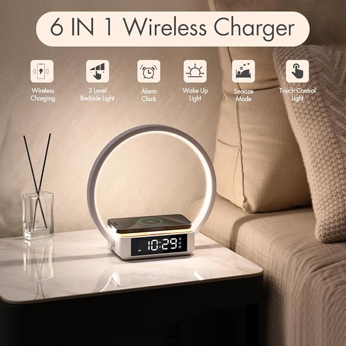 Wireless Charging Station with Alarm Clock, Bedside Lamp with Sunrise Wake-Up - Image 2
