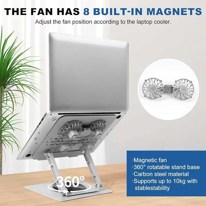 Laptop Cooling Pad with 2 Detachable Fans, Adjustable Height & Angle Stand - Image 2
