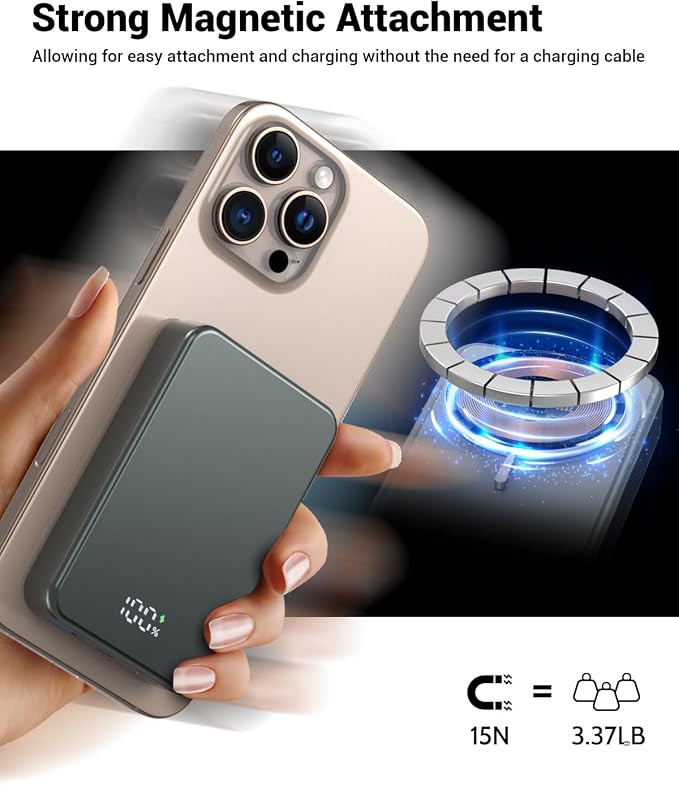 Magnetic Power Bank 26800mAh for Magsafe Portable Charger, Aluminum Alloy Large - Image 4