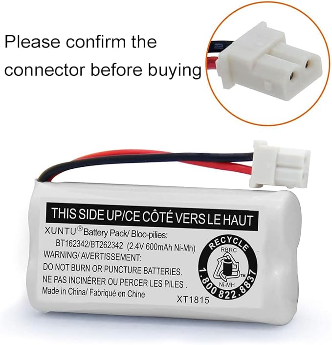 XUNTU BT162342/BT262342 2.4V 600mAh Ni-MH Cordless Phone Battery Pack - Image 6