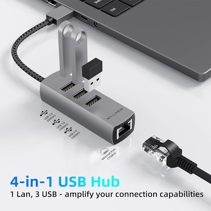USB-C to Ethernet Adapter, WALNEW USBC to RJ45 LAN Adapter, Gigabit Cat Network - Image 2