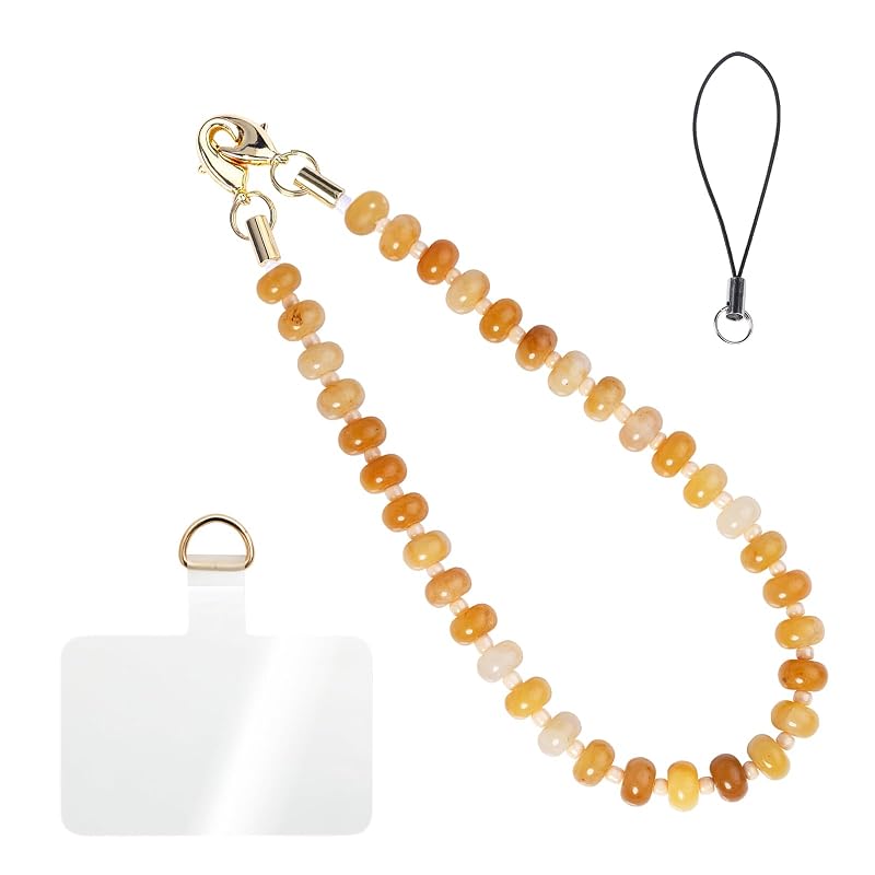 Handmade Natural Gemstone Beaded Charm Cell Phone Camera Lanyard, Wrist Strap by CHyishi