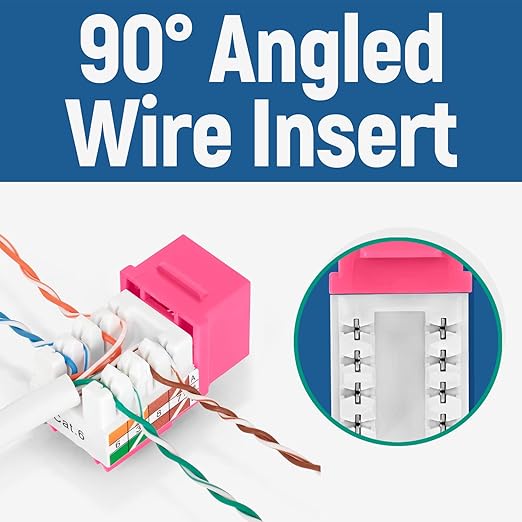 Everest 90° Angled RJ45 Cat6 Keystone Jacks 50-Pack in Pink - Image 3