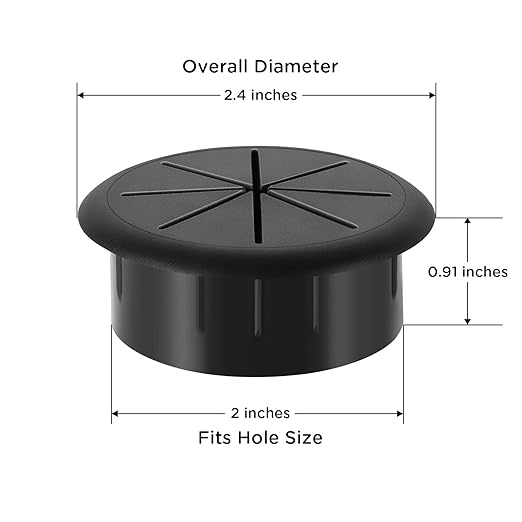 HYCC 2 Inch Desk Grommet Black, Desk Hole Cover - Image 4