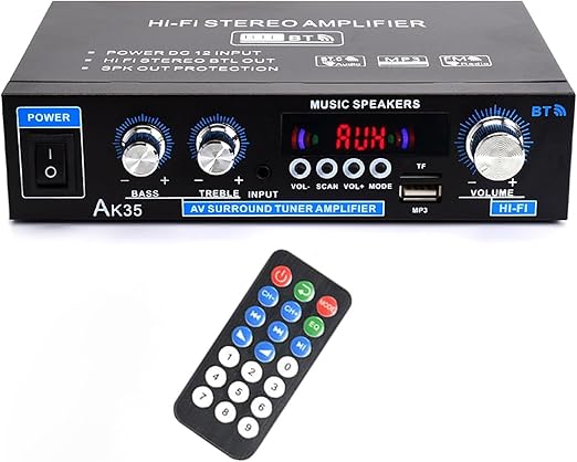 AK35 Stereo Amplifier Home Audio Bluetooth 5.0 Max 200W 2.0 Channel Mini by WOOPKER