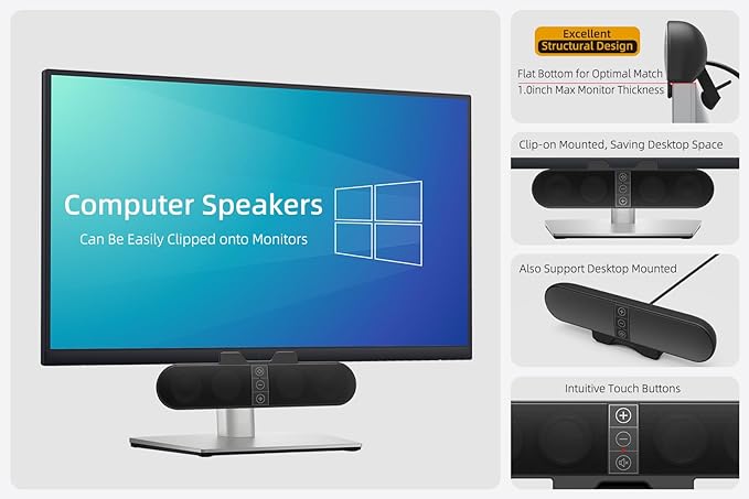 Computer Speakers for Desktop PC Monitor, USB Plug-in, Computer Soundbar for PC - Image 6