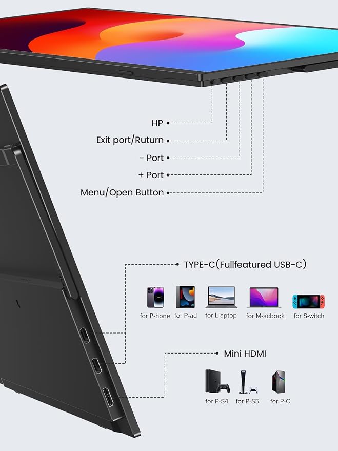 UPERFECT Portable Monitor 15.6", 125% sRGB 1080P FHD Portable Screen Plug & Play - Image 7