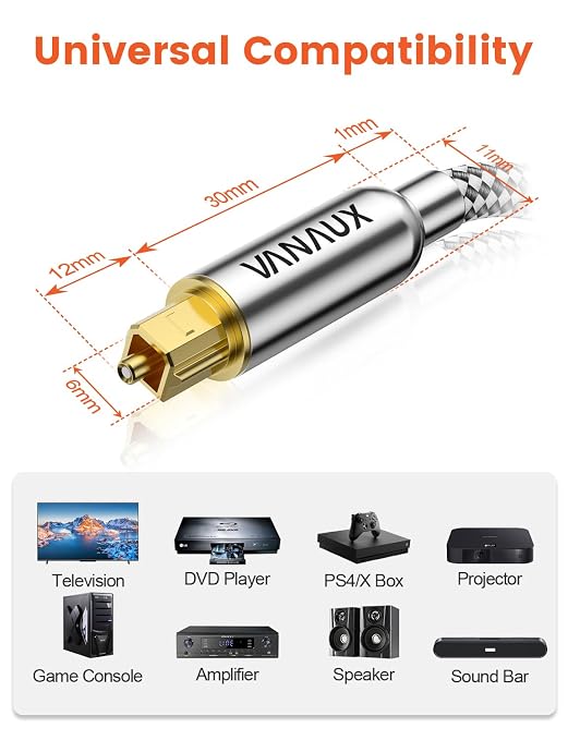 VANAUX Digital Optical Audio Cable 15FT S/PDIF Toslink Cable Fiber Optic Cable - Image 6