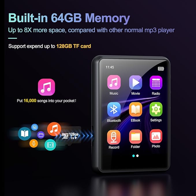 MP3 Player with Bluetooth 5.3, Portable HiFi Lossless Sound Music Player with - Image 3