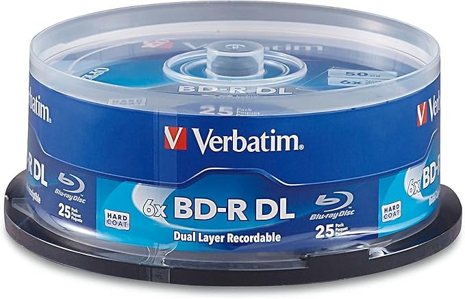 Verbatim BD-R DL 50GB 8X Blu-ray Recordable Media Disc Double Layer- 25 Pack by Verbatim