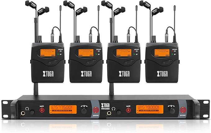 XTUGA RW2080 Wireless in Ear Monitor System 4 Bodypacks UHF IEM System by XTUGA