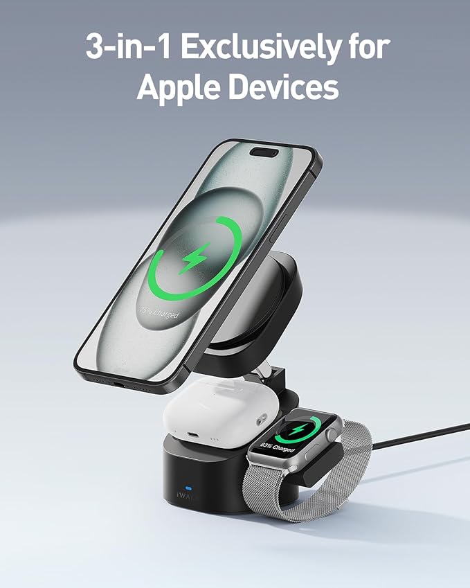 iWALK 3-in-1 Magnetic Wireless Charging Stand, 15W Foldable Charger Station - Image 2