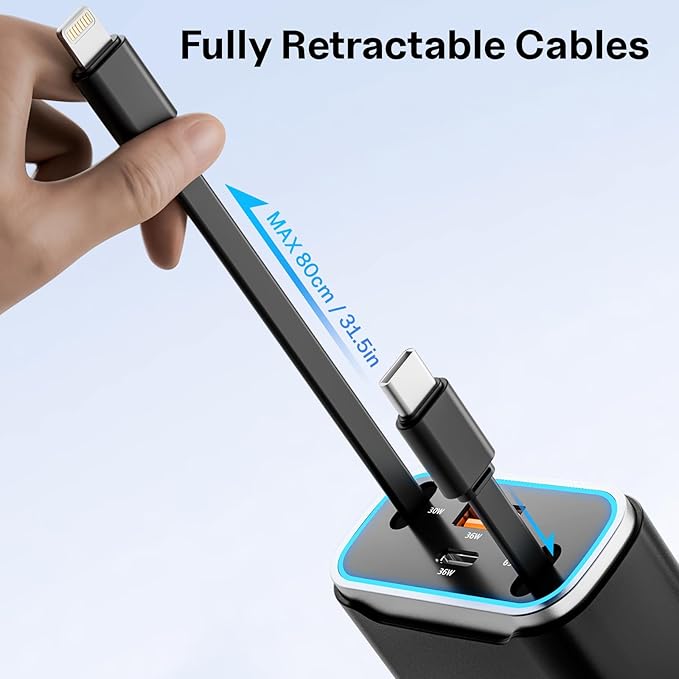 iPhone Car Charger, 4 in 1 Retractable Fast Car Phone Charger Adapter 131W - Image 3