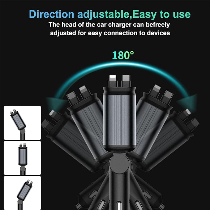 Upgraded Starlight Retractable Car Charger Adapter, 4 in 1 Fast Charging Car - Image 6