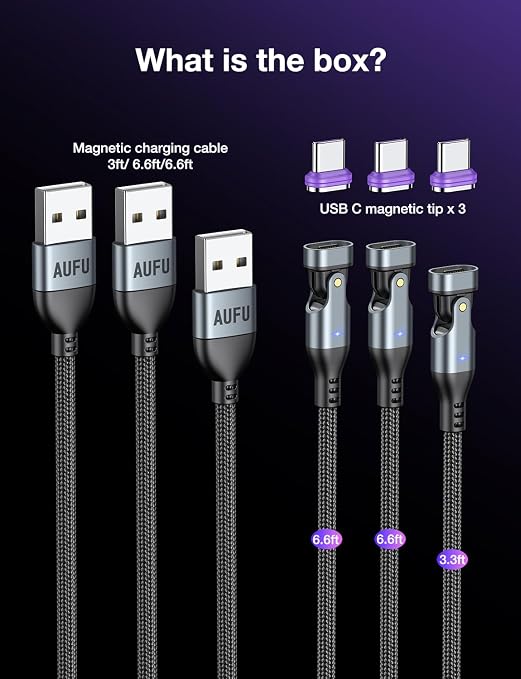 AUFU 16PIN USB C Magnetic Charging Cable, 180° Rotation Magnet Charger - Image 7