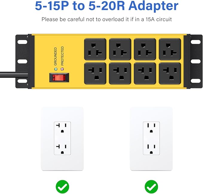 CCCEI Yellow Heavy Duty Power Strip Surge Protector 20 AMP, 8 Outlets 12 Gauge - Image 5