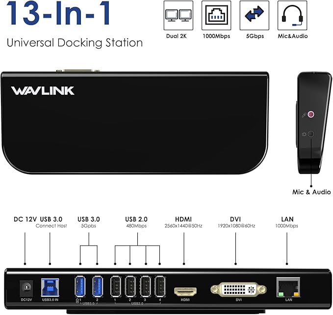 WAVLINK USB Laptop Docking Station Dual Monitors, DisplayLink Computer Dock - Image 2