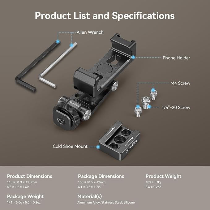 SMALLRIG Universal Phone Tripod Mount, Metal Cell Phone Mount - Image 9