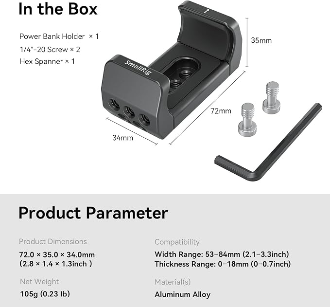 SmallRig Aluminum Power Bank Holder, Powerbank Mount Clamp Compatible - Image 8
