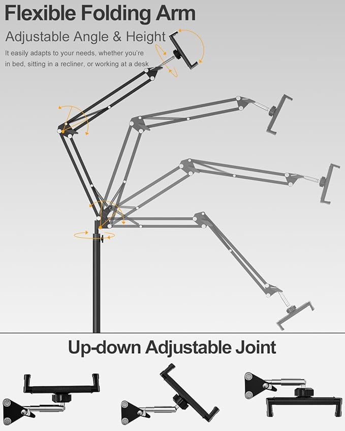Tablet Floor Stand with 11lb Stable Base & Desk Clamp, Adjustable Height - Image 8