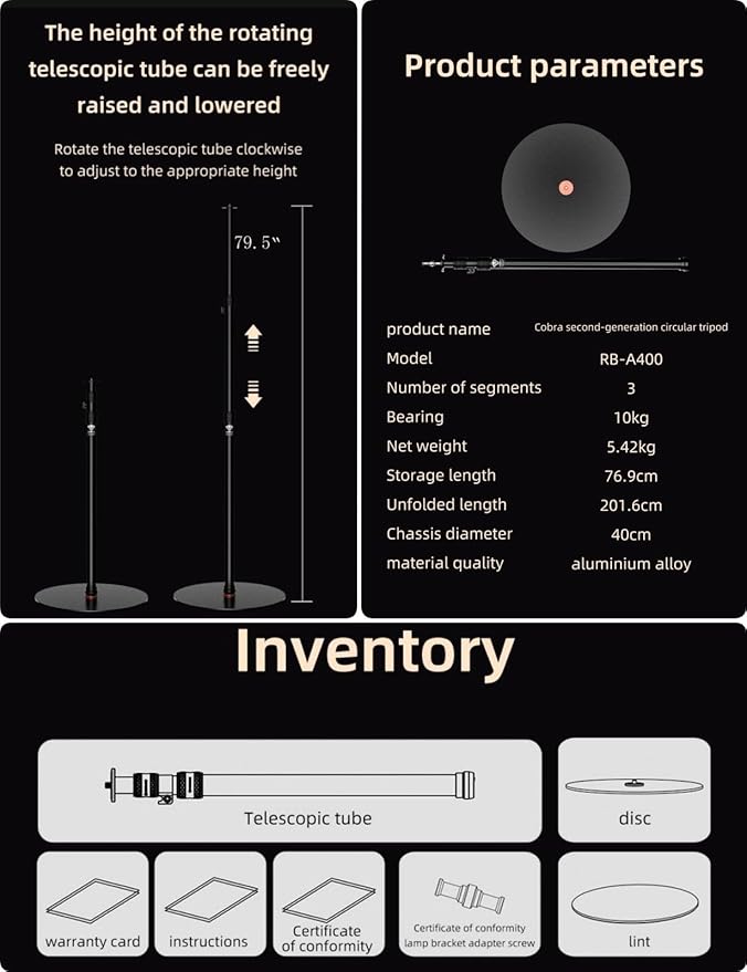 IFOOTAGE Cobra RB-A400, Aluminum Photography Light Stand Flat Base - Image 7