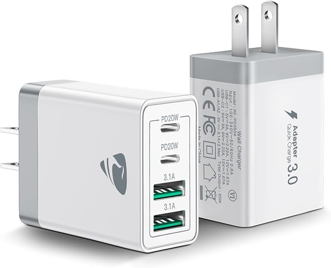 USB C Wall Charger, 40W Fast USB C Charger Block, 4-Port PD Power Adapter + QC by Aiminu