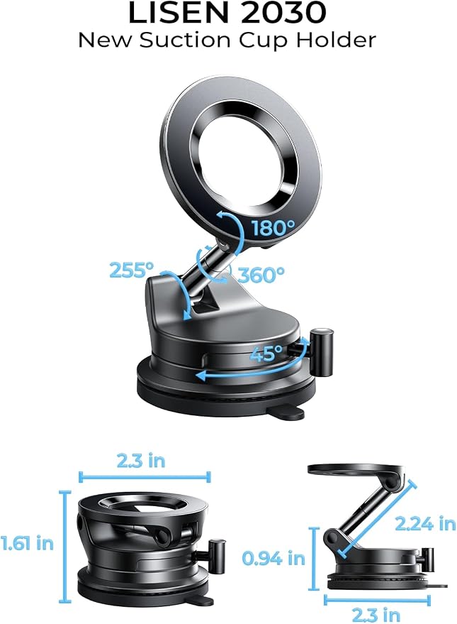 LISEN Suction Cup Phone Mount, Vacuum Magnetic Phone Holder, 360° Adjustable - Image 9