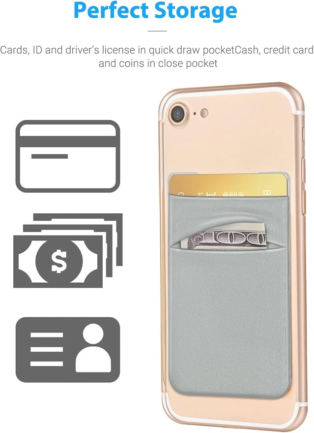 2 Pack Stick On Wallet Sleeve Cell Phone Dual Pocket Card Holder Double Pocket - Image 3