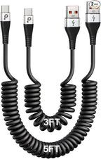 USB Type C Coiled Cable Fast Charging, Short USB A to USB C Charge Cable by PRAKIE