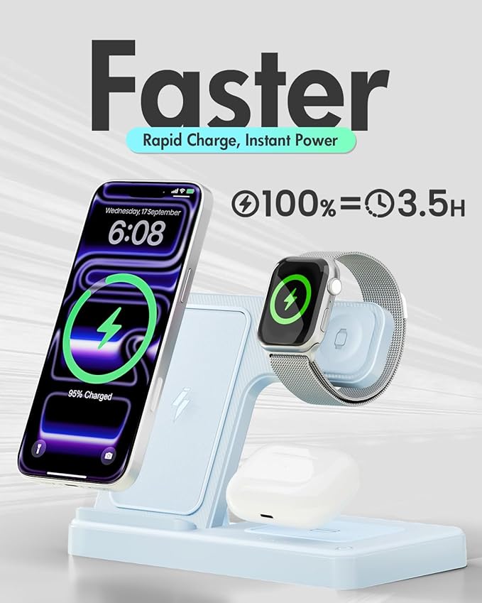Wireless Charger Stand Charging Station: 3 in 1 Charger Stand Multiple Devices - Image 5