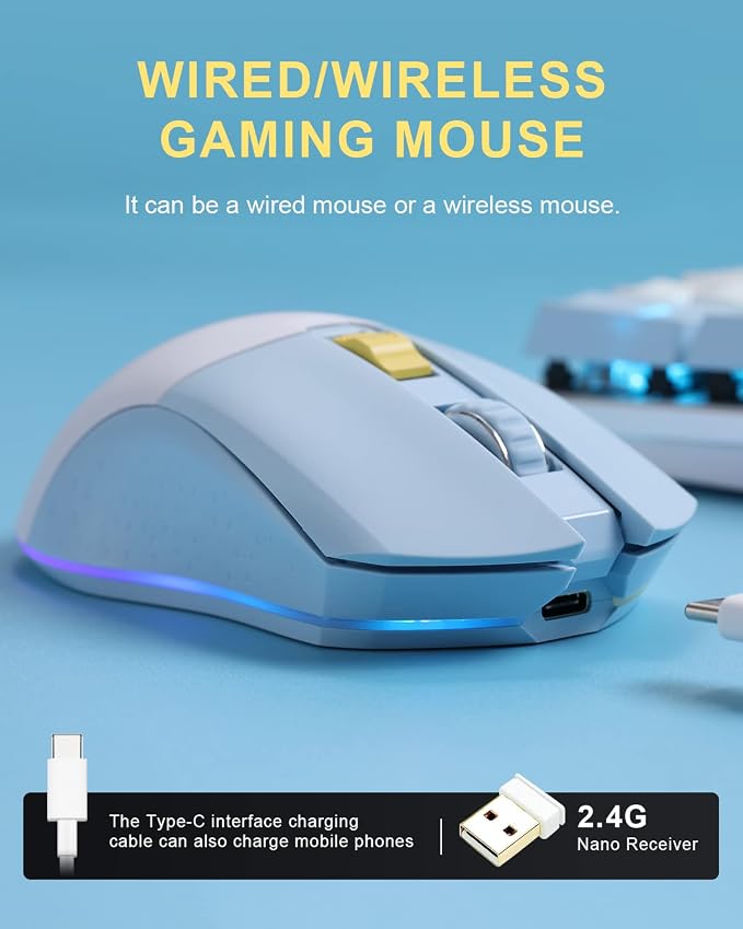 DAREU Wireless Wired Gaming Mouse Dual-Mode Rechargeable 7 Programmable Buttons - Image 3