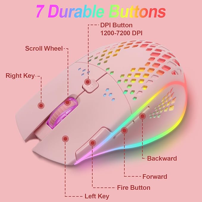 VEGCOO Wireless Gaming Mouse, C30 Silent Click Wireless Rechargeable Gaming - Image 4