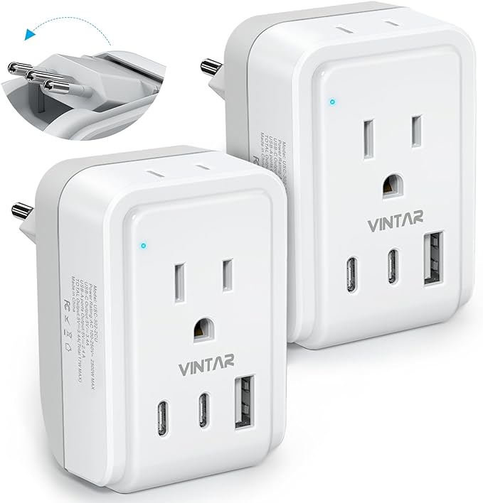 2 Pack Italy Travel Plug Adapter, VINTAR Foldable Italy Power Adapter by VINTAR