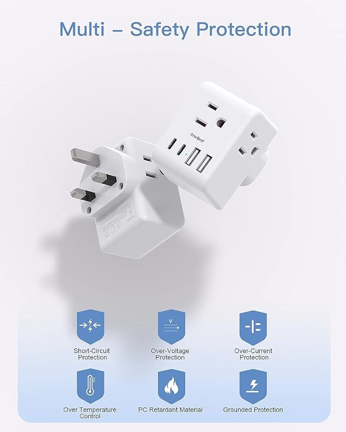 2 Pack US to UK Ireland Travel Plug Adapter, Type G Power Plug Adapter - Image 6
