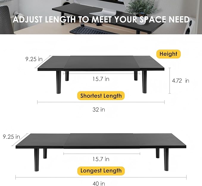 Across-Star Dual-Monitor-Stand-Riser-For-Desk Adjustable Length 32-40 - Image 3