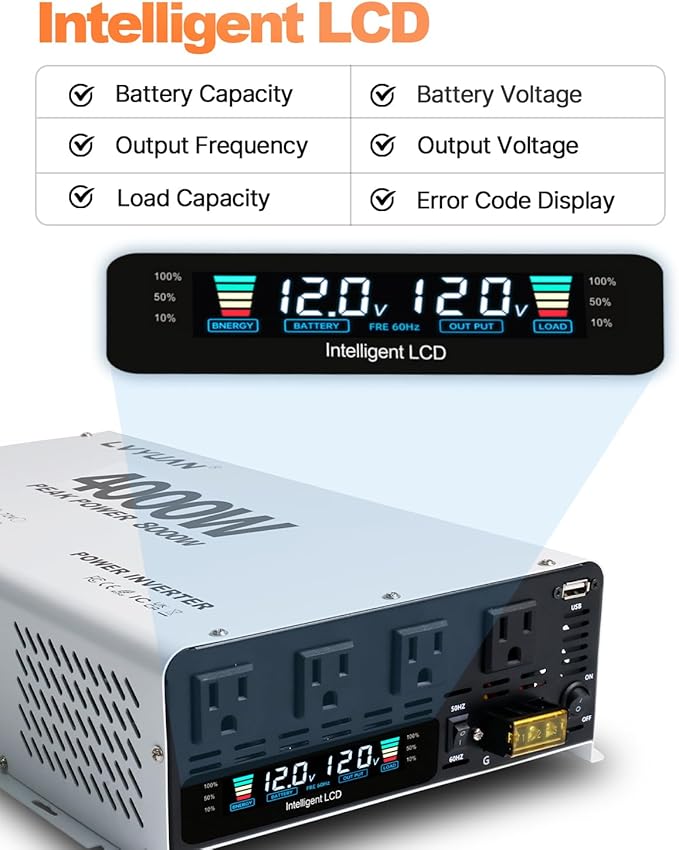 LVYUAN 4000 Watt Power Inverter 12V to 110V 120V DC to AC Converter - Image 3