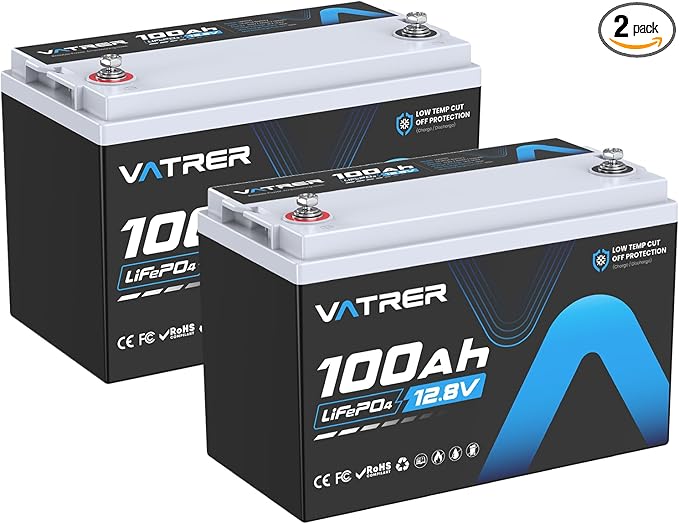 2Pack 12V 100AH Low Temp Cutoff LiFePO4 Lithium Battery by VATRERPOWER