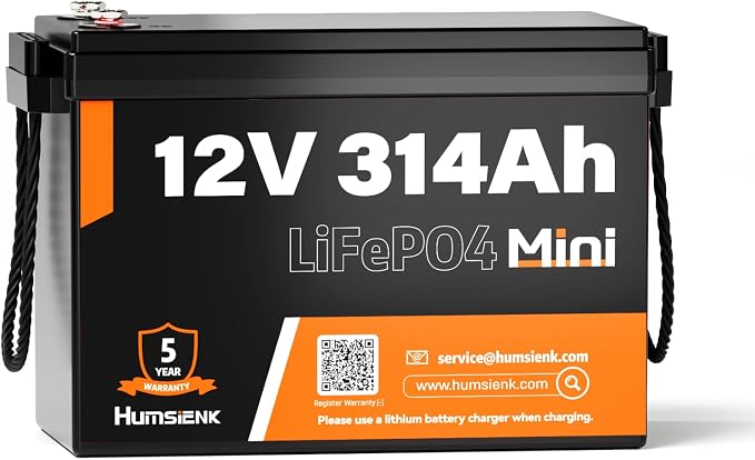 12V 314Ah LiFePO4 Lithium Battery, 100A BMS, 15000+ Deep Cycle 300Ah Lithium by HumsiENK
