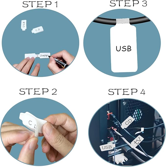 100 Pack Reusable Hook & Loop Cable Ties & Labels Kit - Image 5