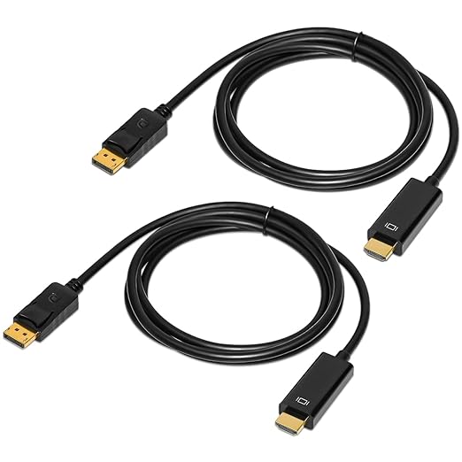 4K Displayport to HDMI Cable 6 Feet 2-Pack, Display Port to HDMI Adapter Male by QINGLER