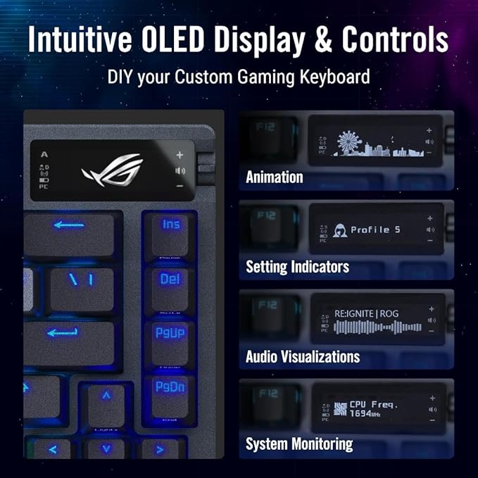 ASUS ROG Azoth 75 Wireless DIY Custom Gaming Keyboard, OLED Display, - Image 3