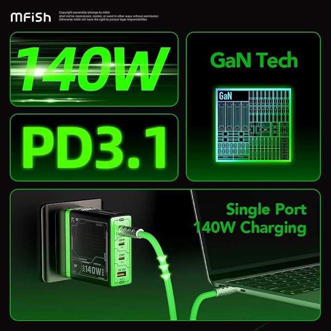 Mfish 140W USB C Charger, 4-Port GaN Charger Block, Foldable Fast Laptop - Image 8