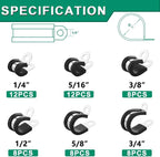 56PCS Cable Clamps Assortment Kit, 6 Sizes—1/4" 5/16" 3/8" 1/2" 5/8" 3/4" - Image 2