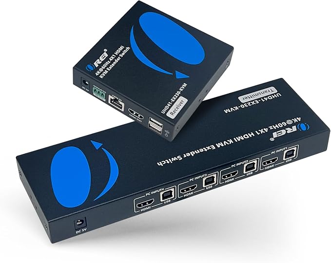OREI 4x1 KVM 4K HDMI Over Ethernet Extender Switcher Balun Over CAT6/7 Cable by OREI